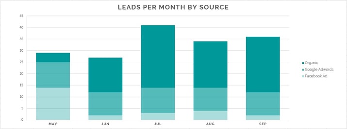 Leads generated by month and by source