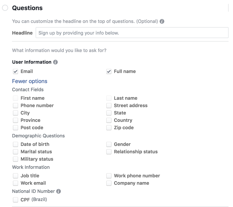 Facebook Questions Example